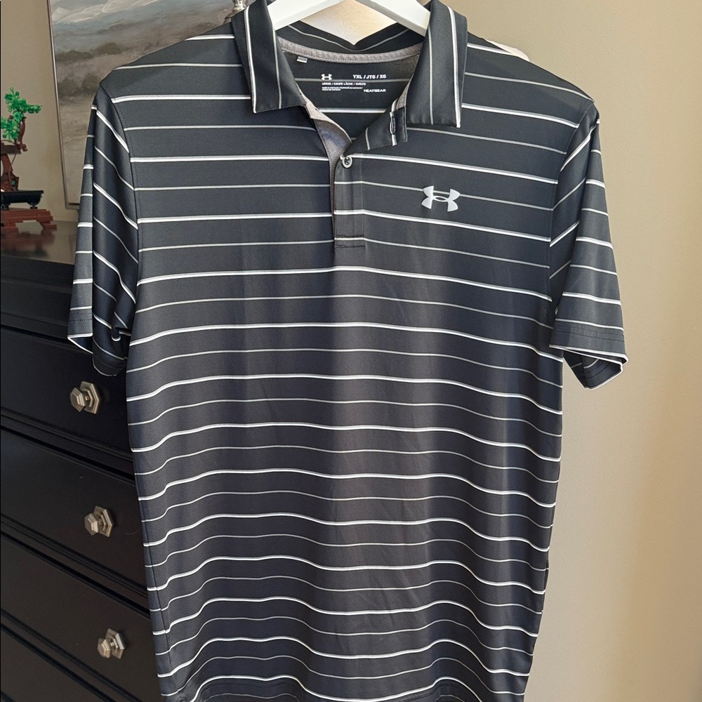 Under Armour Youth XL Dark Gray Striped Polo